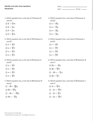 Identify unit rates from equations worksheet preview