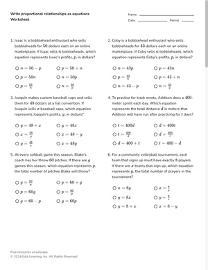 Write proportional relationships as equations worksheet preview