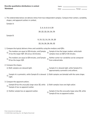 Describe quantitative distributions in context worksheet preview