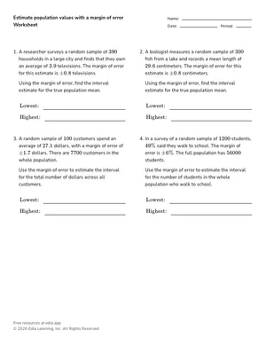 Estimate population values with a margin of error worksheet preview