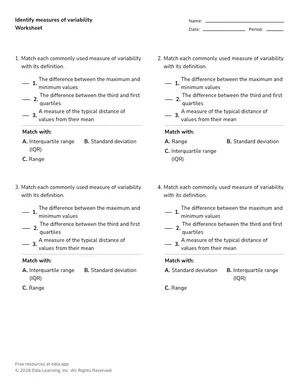 Identify measures of variability worksheet preview