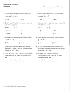 Compare sets of numbers worksheet preview