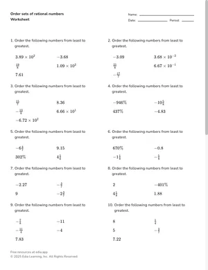 Order sets of rational numbers worksheet preview