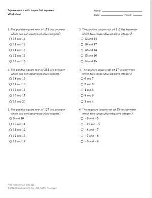 Square roots with imperfect squares worksheet preview