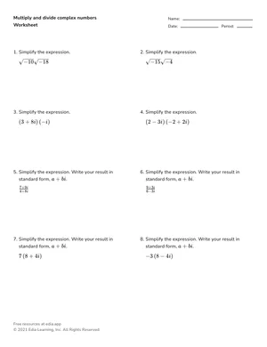 Multiply and divide complex numbers worksheet preview