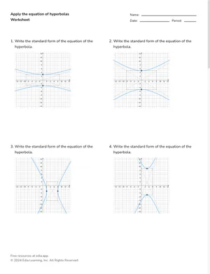 Apply the equation of hyperbolas worksheet preview
