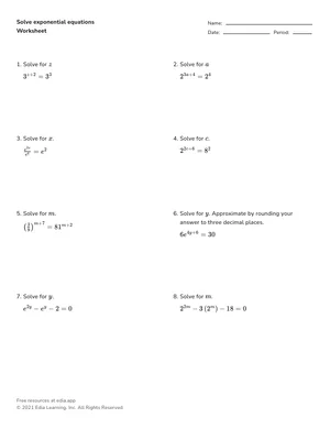 Solve exponential equations with exponents on both sides worksheet preview