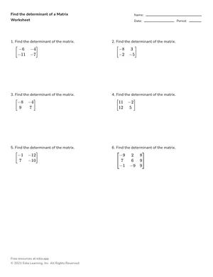 Find the determinant of a Matrix worksheet preview