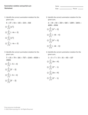 Summation notation and partial sum worksheet preview