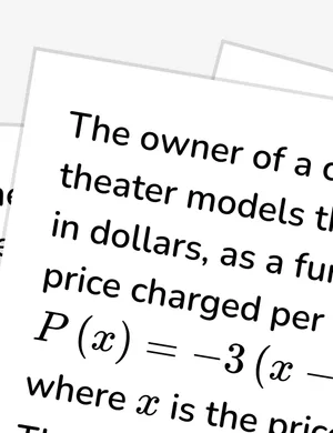 Interpret zeros of a real-world quadratic function worksheet preview