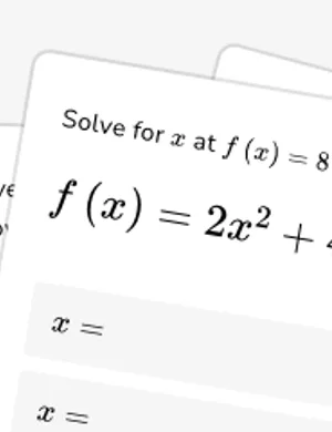 Solve quadratic functions for x worksheet preview