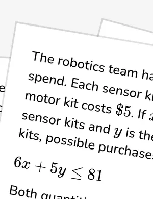Identify and interpret solutions to two-variable inequalities worksheet preview