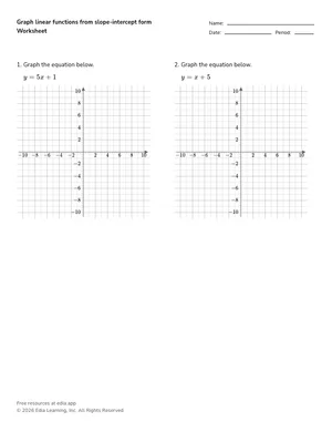Graph linear functions from slope-intercept form worksheet preview