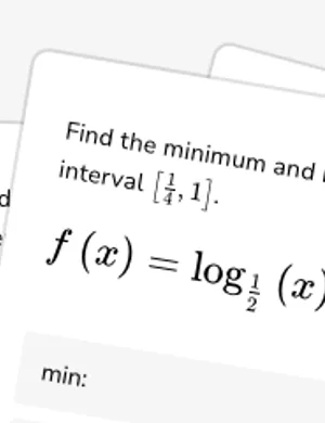 Find maximum and minimum of logarithmic functions worksheet preview