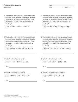 Find zeros using grouping worksheet preview