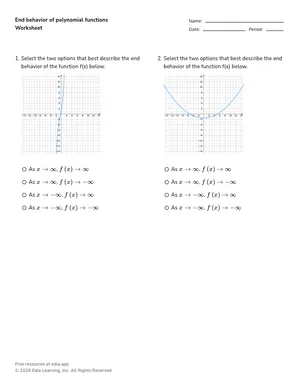 End behavior of polynomial functions worksheet preview