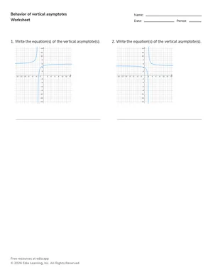Behavior of vertical asymptotes worksheet preview