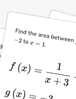 Find area between two functions of x given endpoints worksheet preview