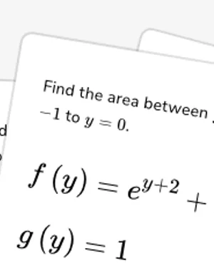 Find area between two functions of y given endpoints worksheet preview