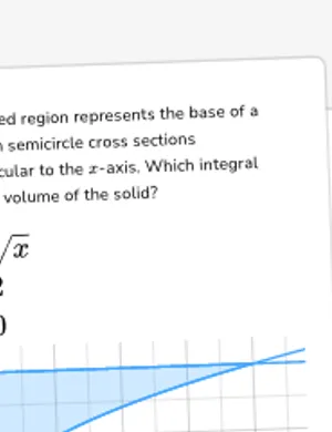 Find basic volumes with semicircle cross sections perpendicular to x axis worksheet preview
