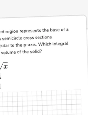 Find basic volumes with semicircle cross sections perpendicular to y axis worksheet preview
