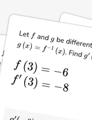 Differentiate inverse functions given values worksheet preview