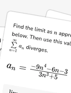 Evaluate basic limits and determine divergence of a series with the nth term test worksheet preview