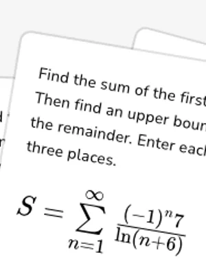 Find partial sums and bounds of the remainder for an alternating series worksheet preview