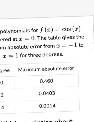 Relate Taylor polynomial degree to approximation worksheet preview