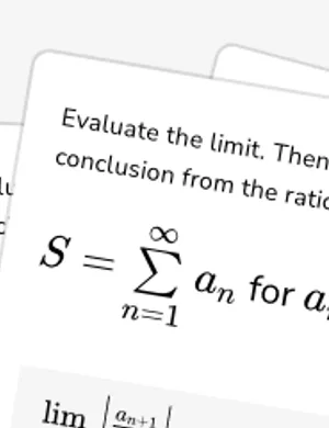 Apply the ratio test to a series - limit and conclusion worksheet preview