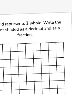 Connect fractions and decimals with models worksheet preview