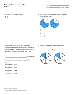 Multiply fractions by whole numbers worksheet preview