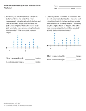 Read and interpret dot plots with fractional values worksheet preview