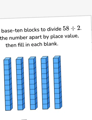 Divide by place value with base-ten blocks worksheet preview