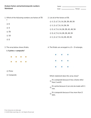 Analyze factors and prime/composite numbers worksheet preview