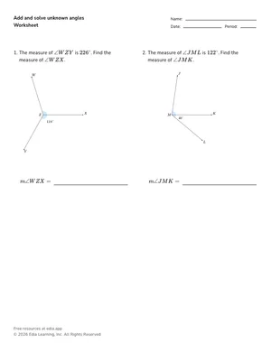 Add and solve unknown angles worksheet preview