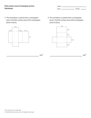 Find surface area of rectangular prisms worksheet preview