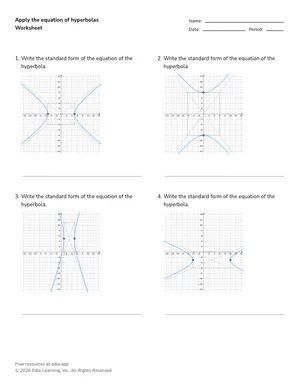 Apply the equation of hyperbolas worksheet preview