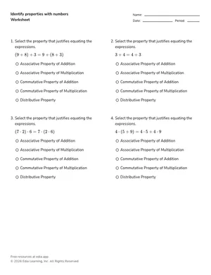 Identify properties with numbers worksheet preview