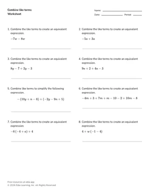 Combine like terms worksheet preview
