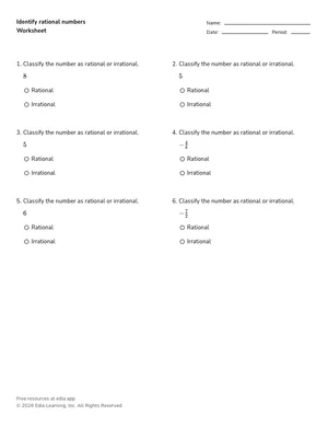 Identify rational numbers worksheet preview
