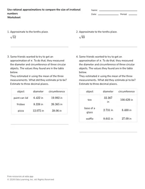 Use rational approximations to compare the size of irrational numbers worksheet preview