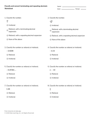 Classify and convert terminating and repeating decimals worksheet preview
