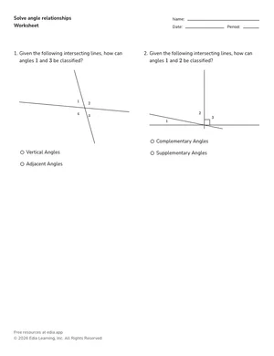 Solve angle relationships worksheet preview