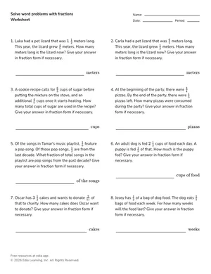 Solve word problems with fractions worksheet preview