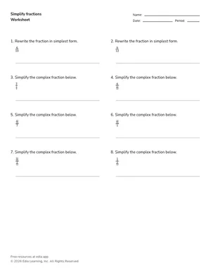Simplify fractions worksheet preview
