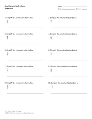 Simplify complex fractions worksheet preview