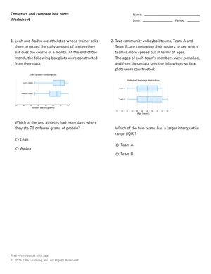 Construct and compare box plots worksheet preview