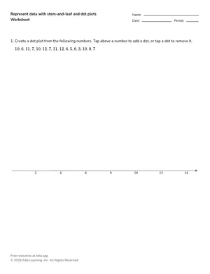 Represent data with stem-and-leaf and dot plots worksheet preview