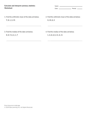Calculate and interpret summary statistics worksheet preview